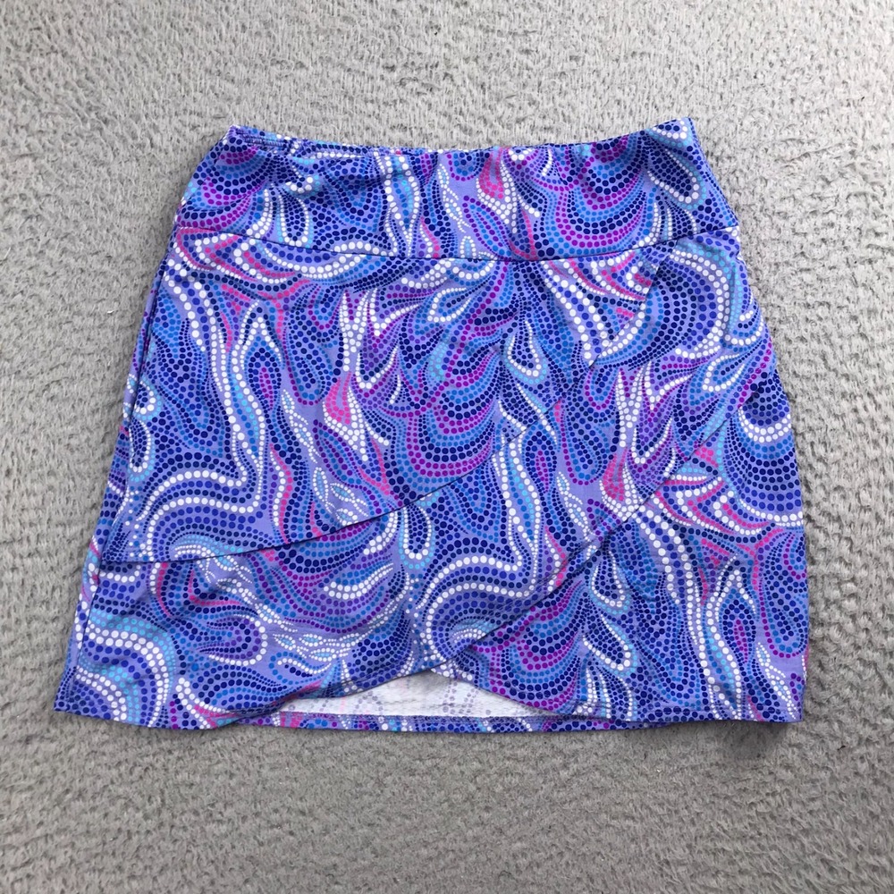IBKUL IceFil Skort sz XS Purple Gemma‎ Geo Print Mock Wrap Layered Lined Skirt
